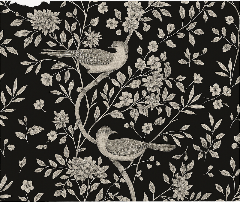 Bedroom carpet with grey tree, flowers, and birds - TenStickers