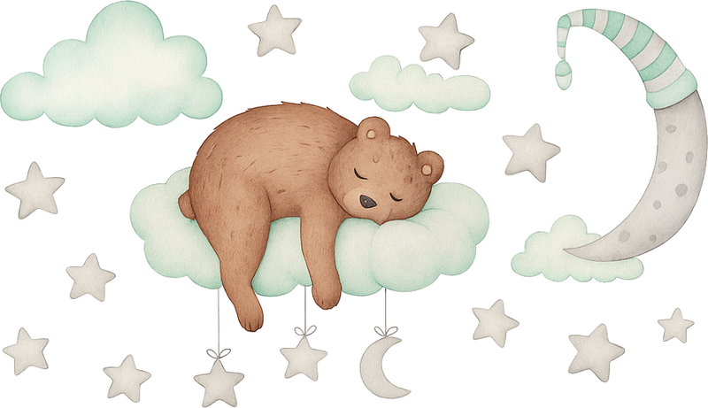 Bedroom carpet with sleeping bear on clouds - TenStickers
