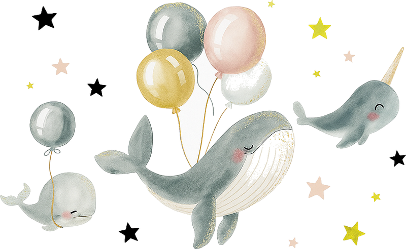 Happy whales with balloons bedroom carpet - TenStickers