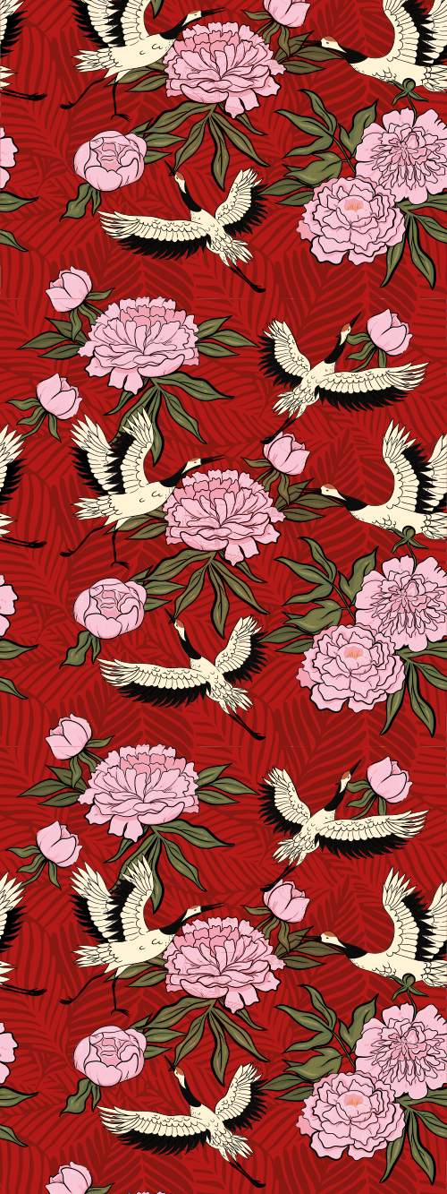 Bedroom carpet with white birds on red tropical pattern - TenStickers