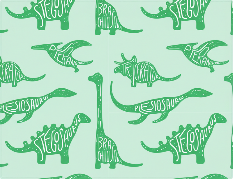 Bedroom carpet featuring named green dinosaurs - TenStickers