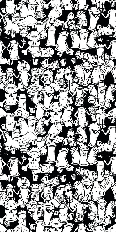 Bedroom carpet featuring black and white spray cans - TenStickers