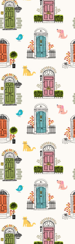 Bedroom carpet with animal and building motifs - TenStickers
