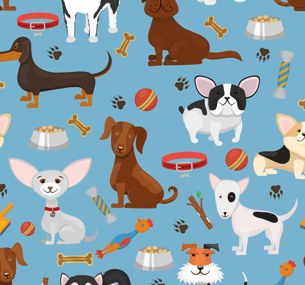 Dogs pattern on blue background bedroom carpet - TenStickers