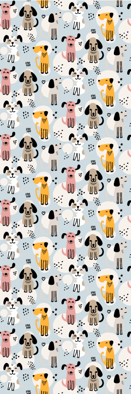 Bedroom carpet with multicolored dogs on blue - TenStickers