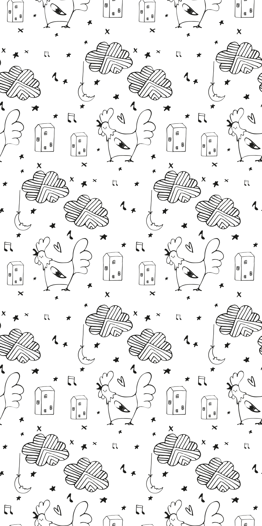 Nordic rug featuring black and white chickens - TenStickers