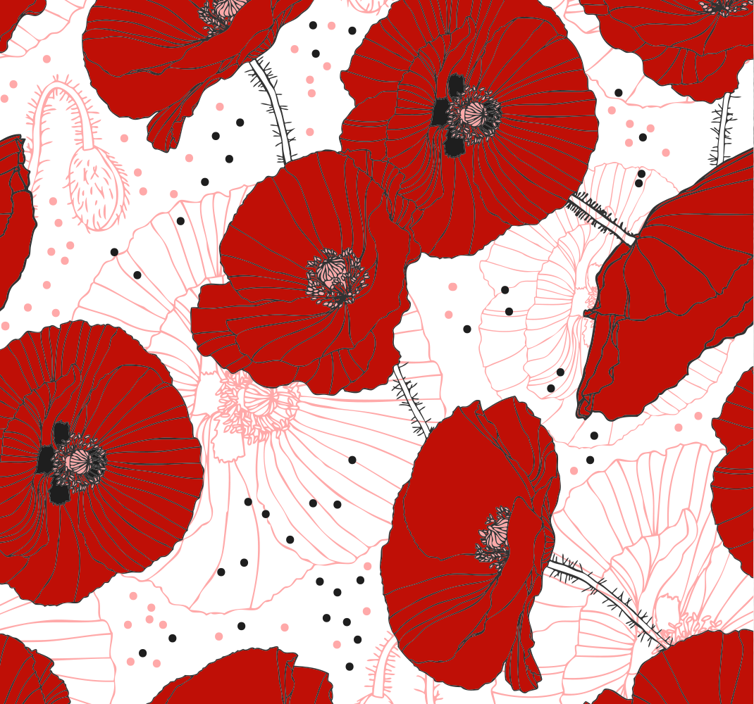 Nature rug with floral drawing and red flowers - TenStickers