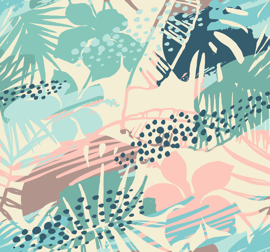Nature rug with tropical plants flowers and dots - TenStickers