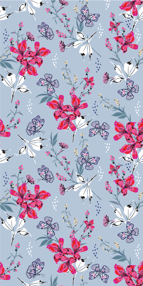 Nature rug abstract red flowers and butterflies - TenStickers