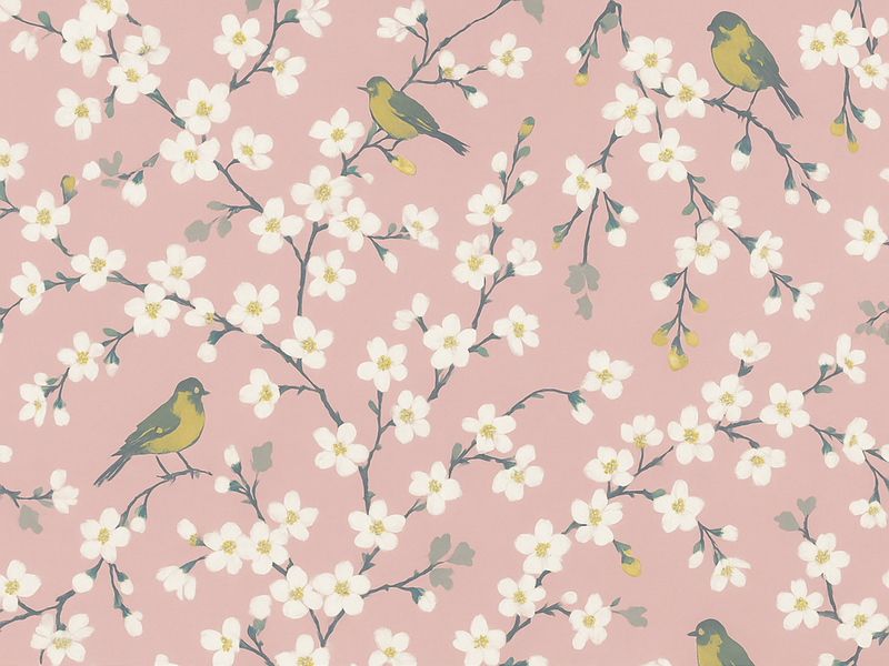 Nature rug pink orchard birds - TenStickers