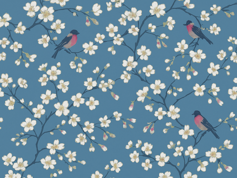Nature rug blue orchard birds - TenStickers