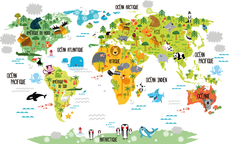 Map rug animal world map for kids - TenStickers