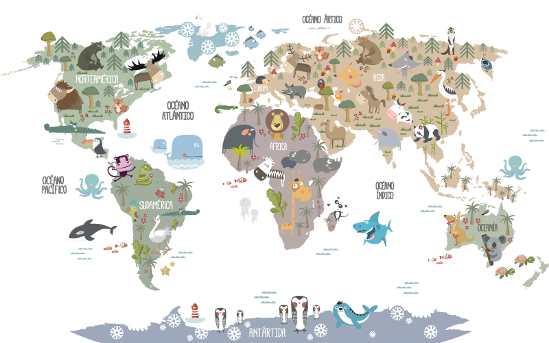 Map rug pastel animal kids design - TenStickers