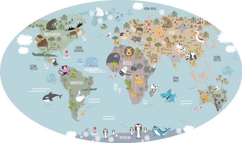 Map rug pastel world map for kids - TenStickers