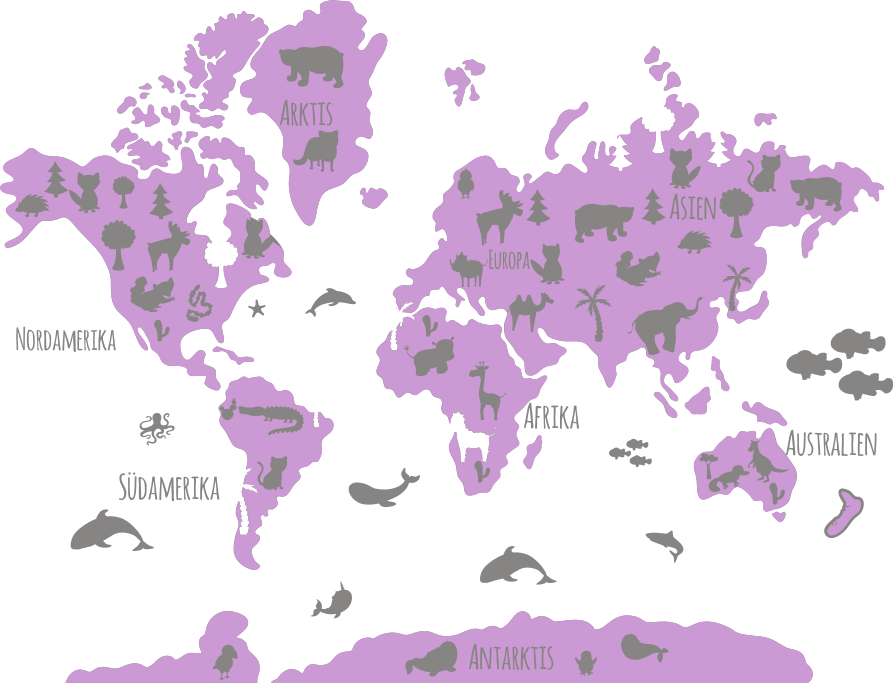 Map rug with pink and grey abstract animals - TenStickers