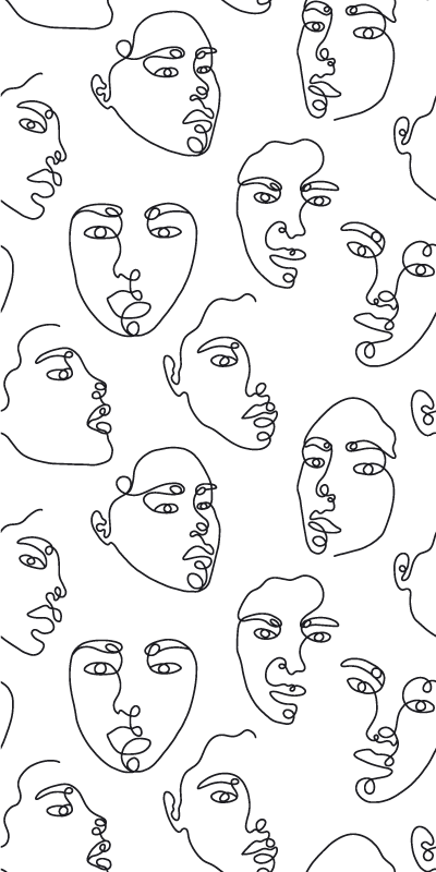Modern rug with line art faces design - TenStickers