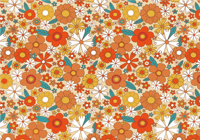 Vintage rug with multicolor 70s floral design - TenStickers