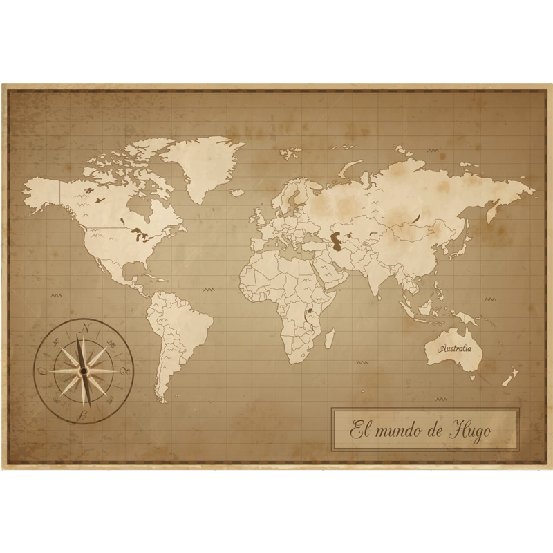 Map rug vintage world map with name - TenStickers