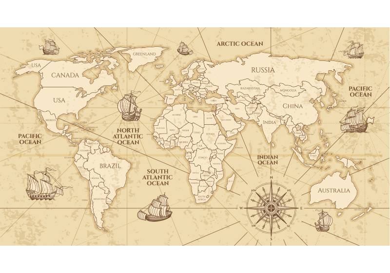 Map rug retro world map sepia design - TenStickers
