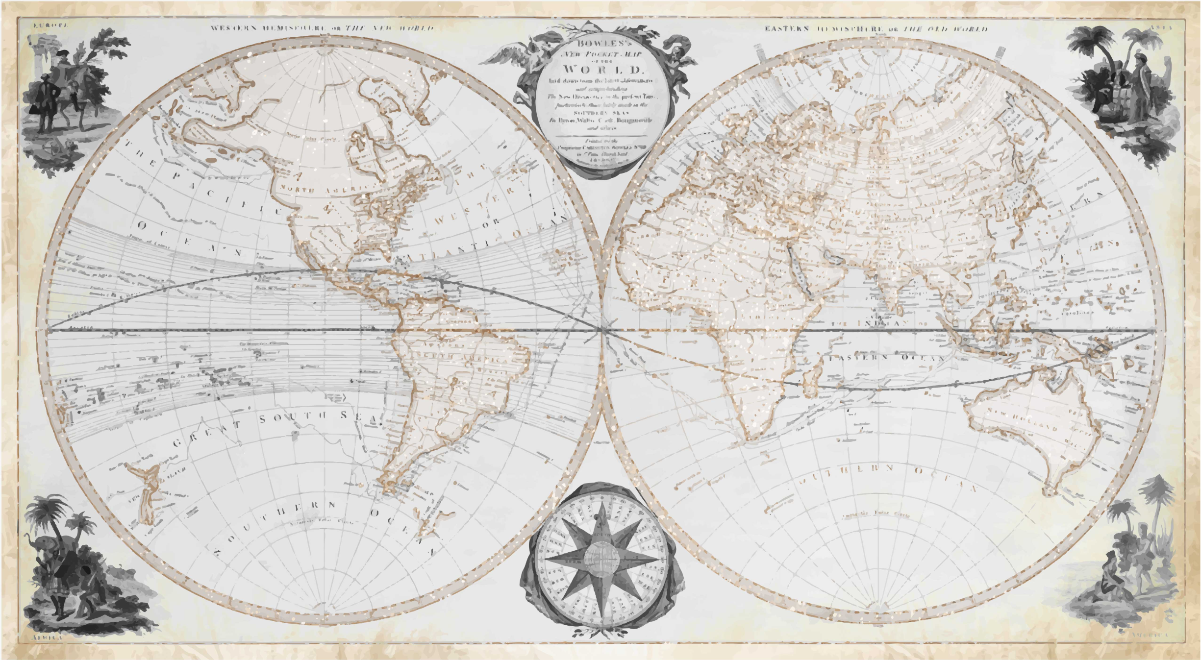 Map rug watercolor vintage world map - TenStickers