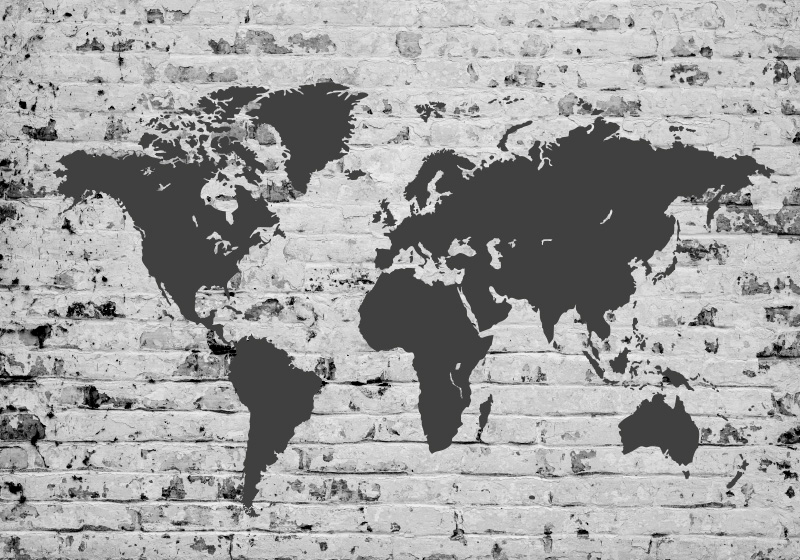 Map rug white brick world map wall mural - TenStickers