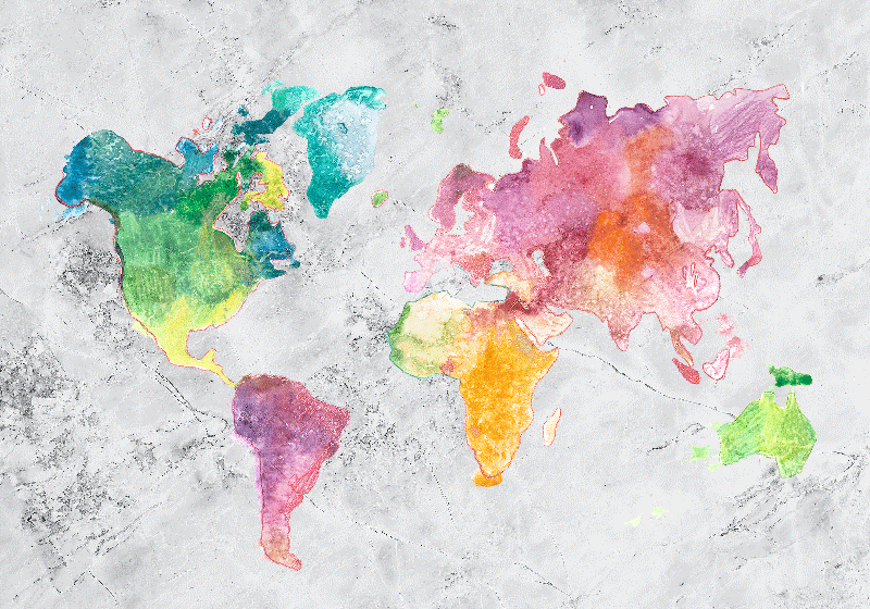 Map rug with stone look, colorful world design - TenStickers