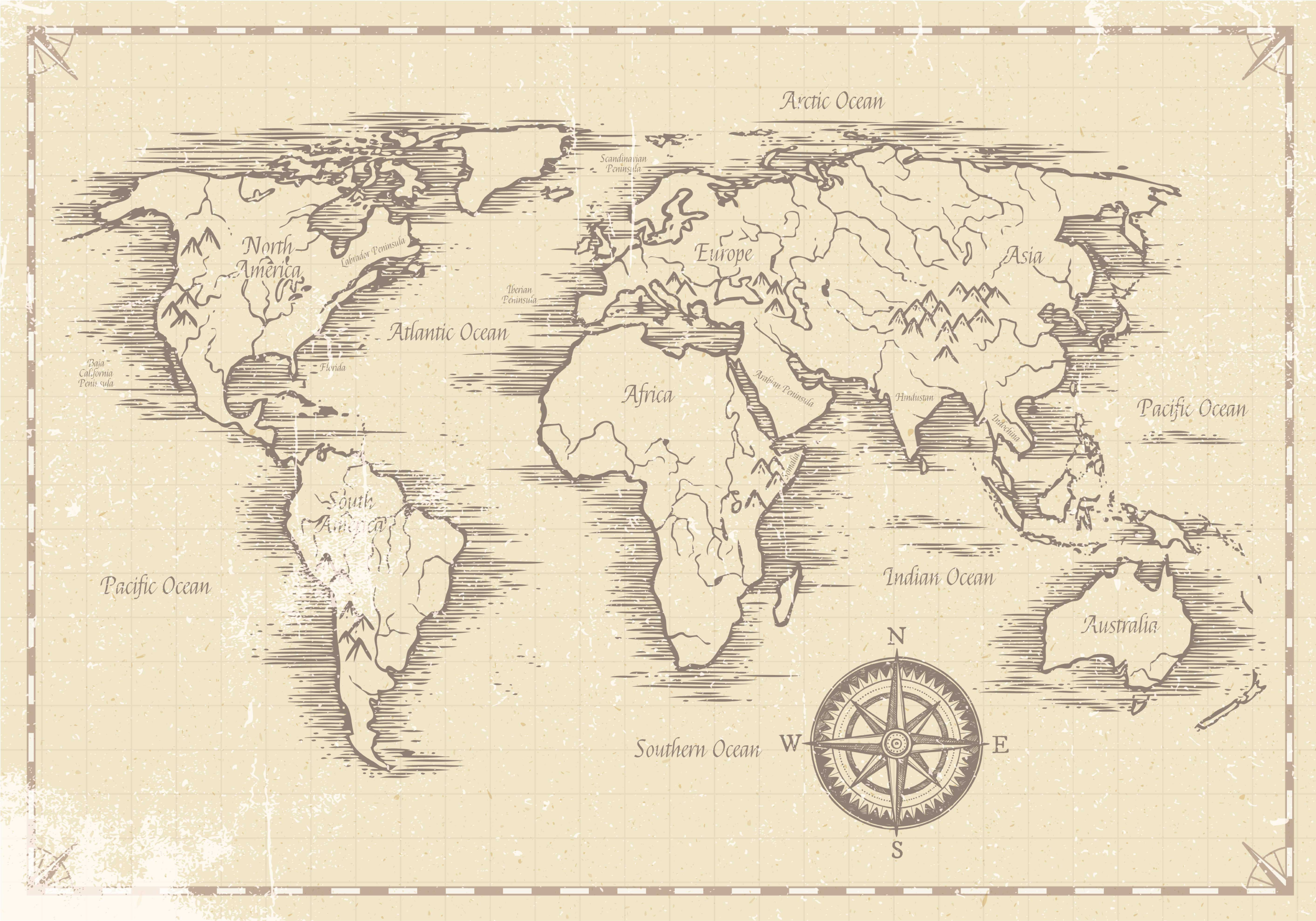 Map rug vintage world map - TenStickers