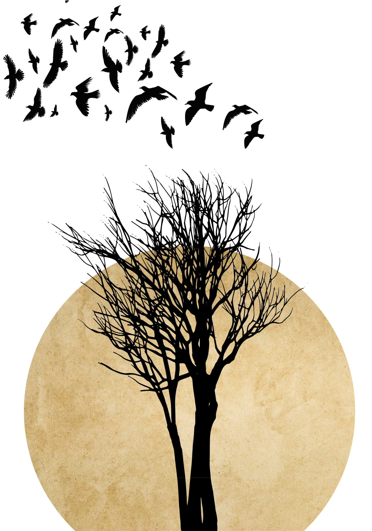 Floral rug with tree silhouette and birds - TenStickers