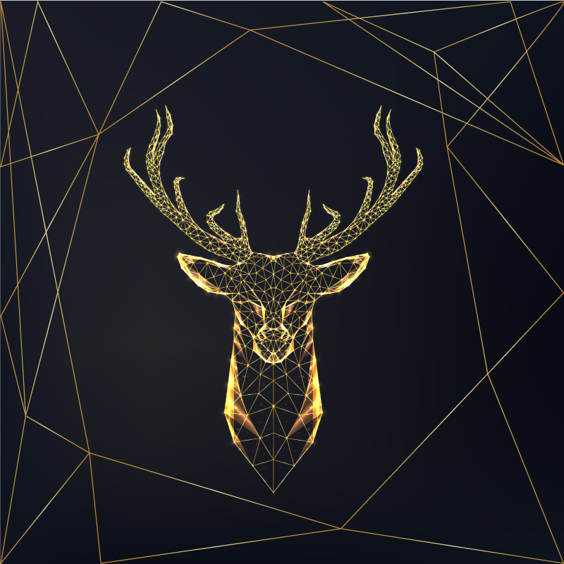 Geometric rug featuring a golden stag design - TenStickers