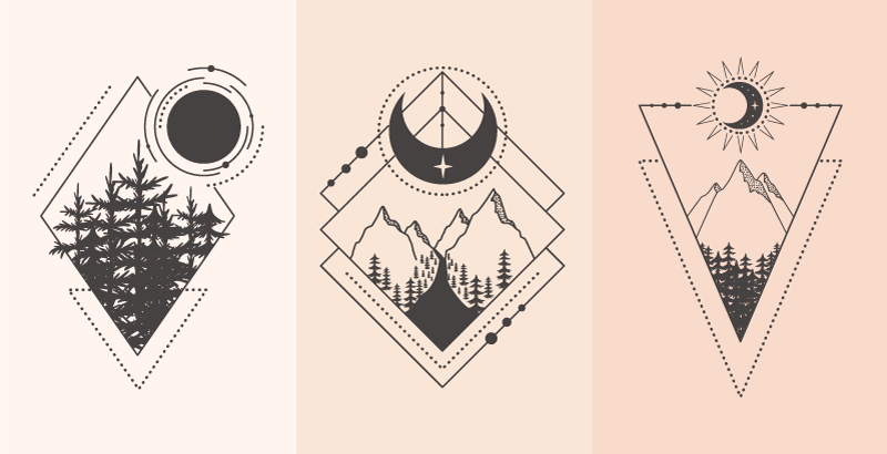 Geometric rug with tree and moon design - TenStickers