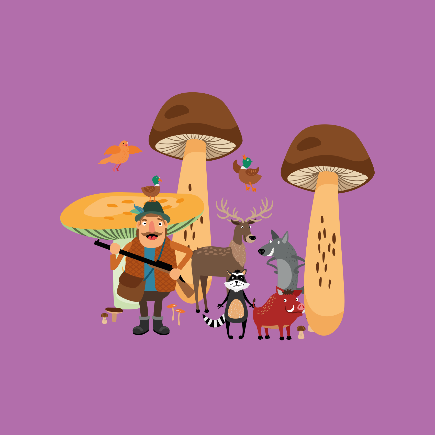 Kids carpet birds in mushroom forest - TenStickers