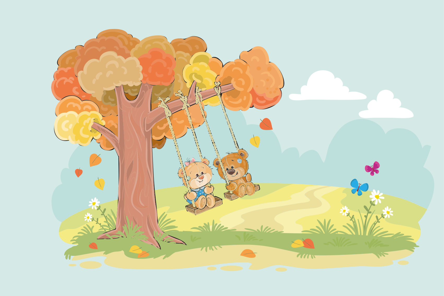 Kids carpet teddy bears in the woodland - TenStickers