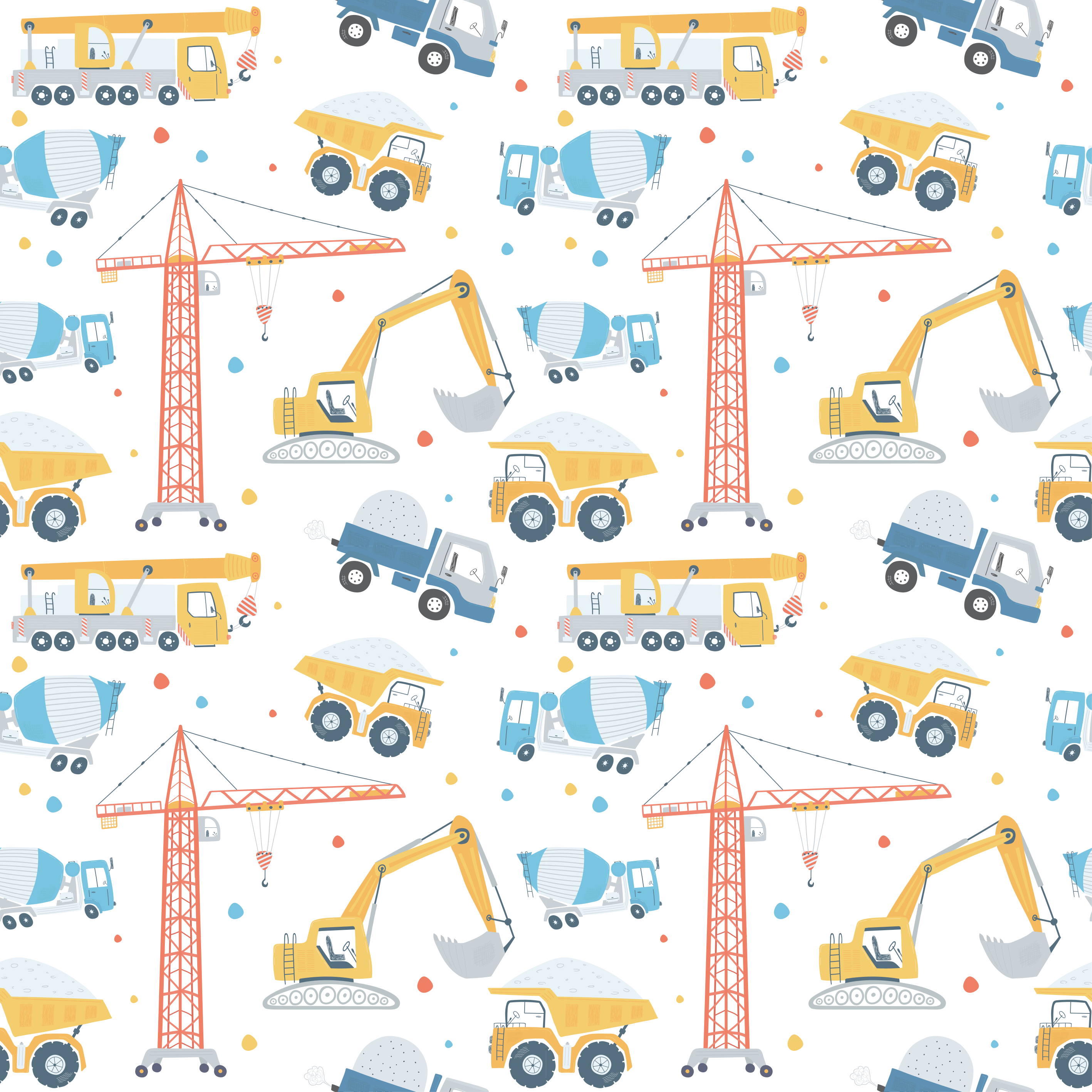 Kids carpet pastel color construction vehicles - TenStickers