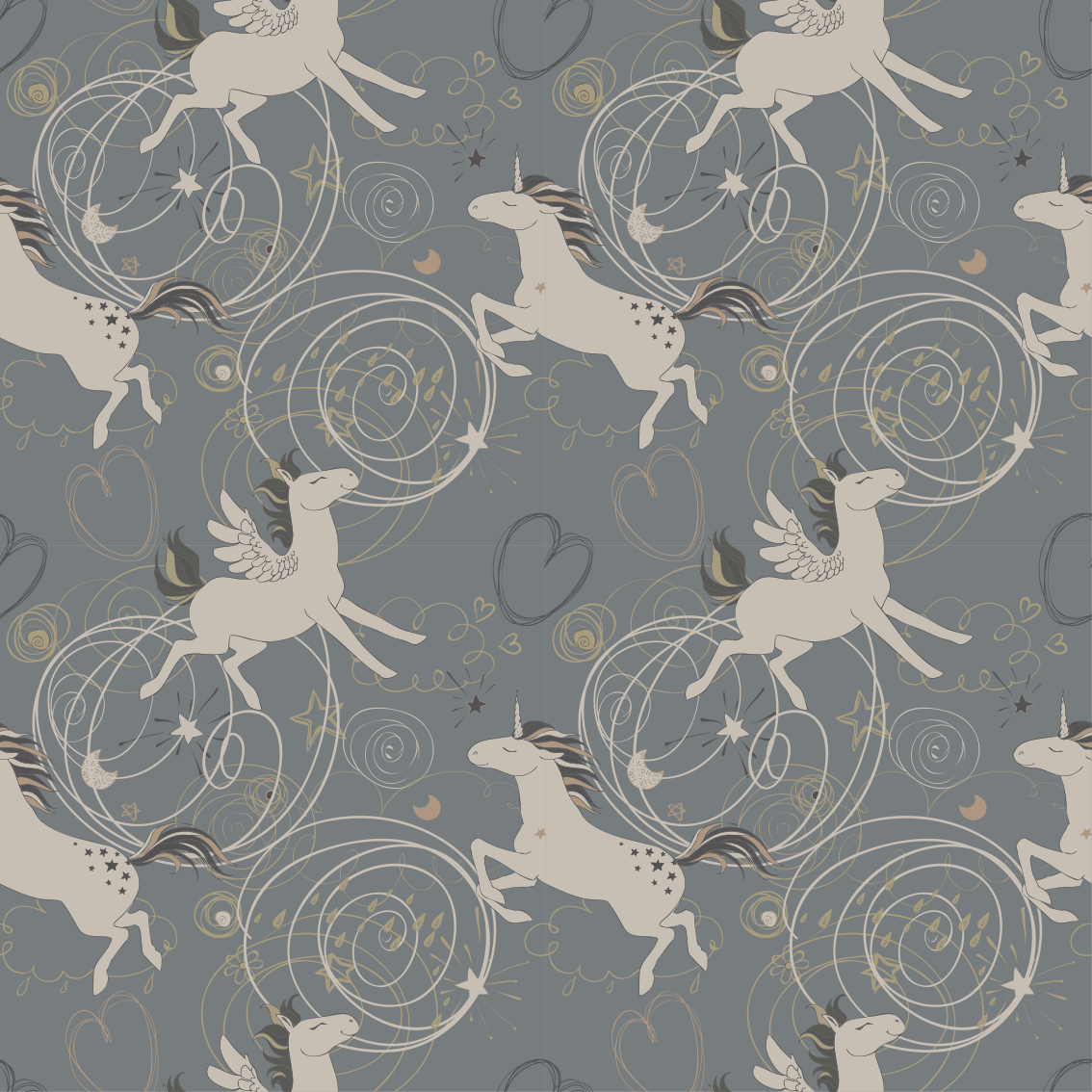 Kids carpet featuring pegasus unicorns on dark background - TenStickers