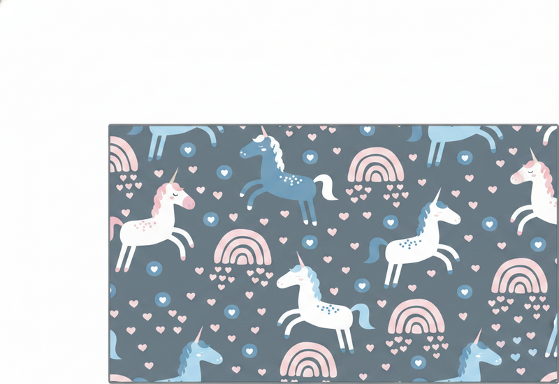 Kids carpet featuring pink rainbows and white unicorns - TenStickers