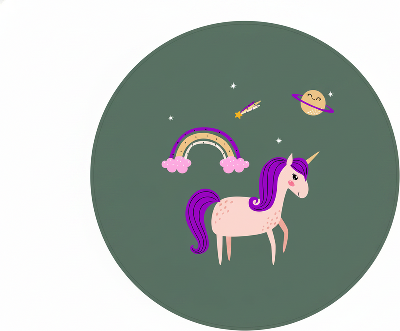 Kids carpet featuring artistic unicorns on green - TenStickers
