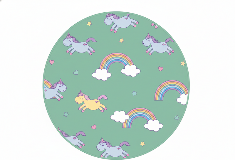 Kids carpet teal background with unicorns and rainbows - TenStickers