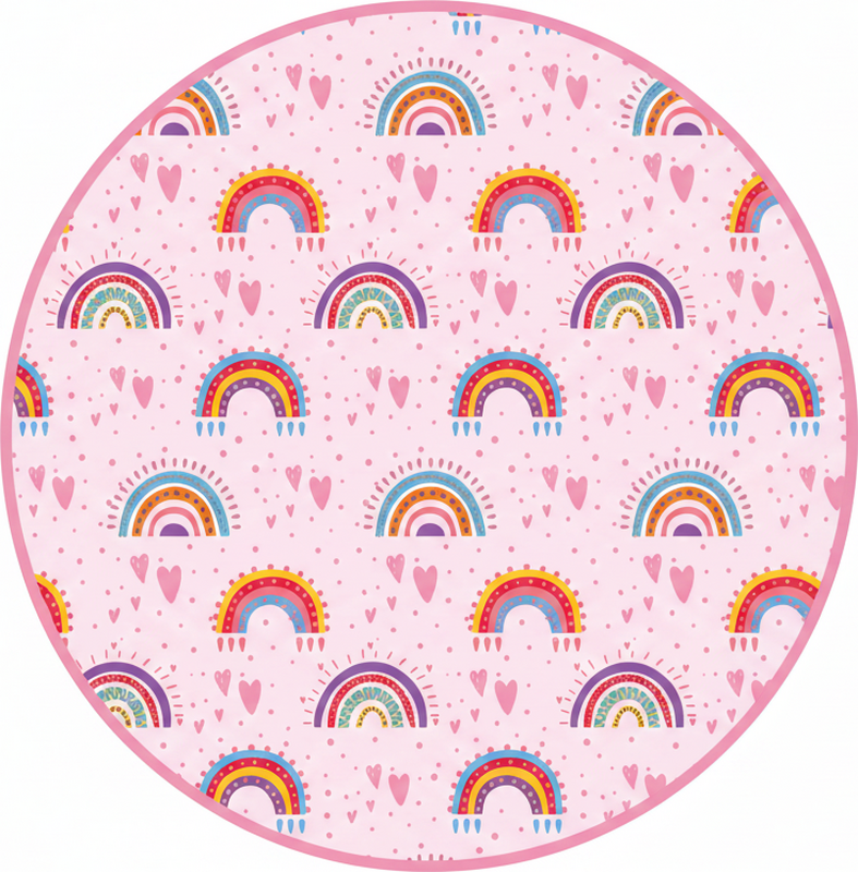 Kids carpet with pink dots and colorful rainbows - TenStickers