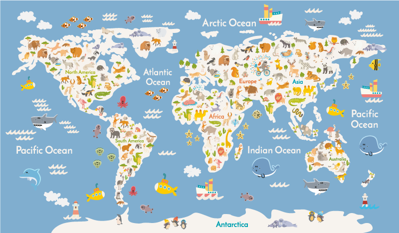 Map rug with white fauna for kids - TenStickers