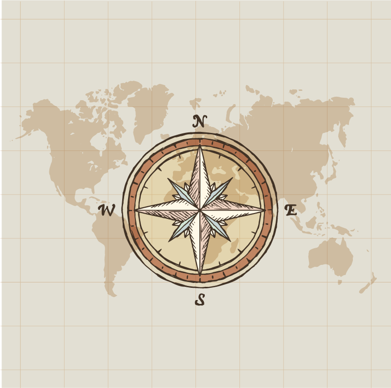 Map rug with vintage cartography and compass design - TenStickers