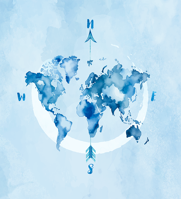 Map rug watercolor blue world map - TenStickers
