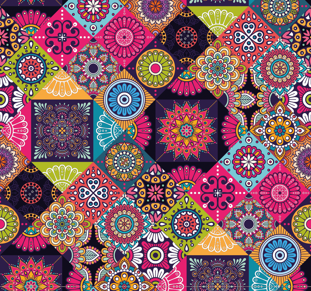 Living room rug dark mandala tiles - TenStickers