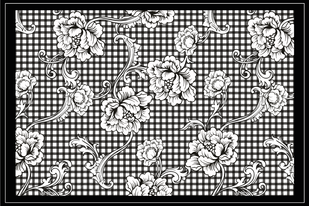 Grey rug with black and white vintage check pattern - TenStickers