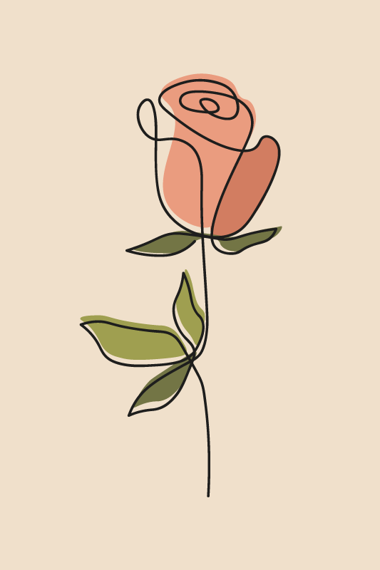Beige rug with a continuous line flower design - TenStickers