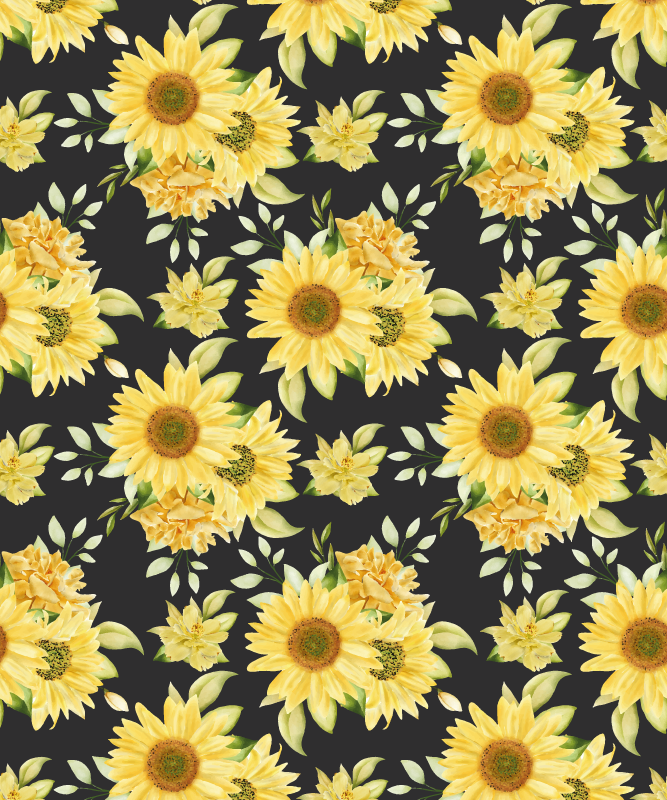 Yellow rug with sunflower pattern on black background - TenStickers