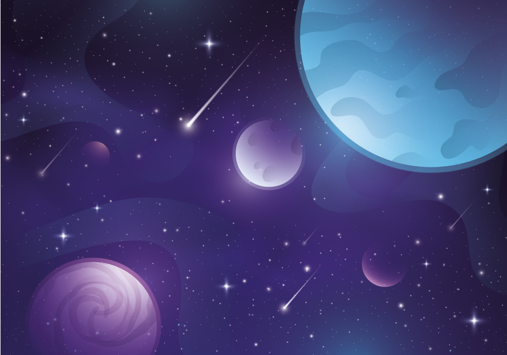 Purple rug in a mysterious space with falling stars - TenStickers
