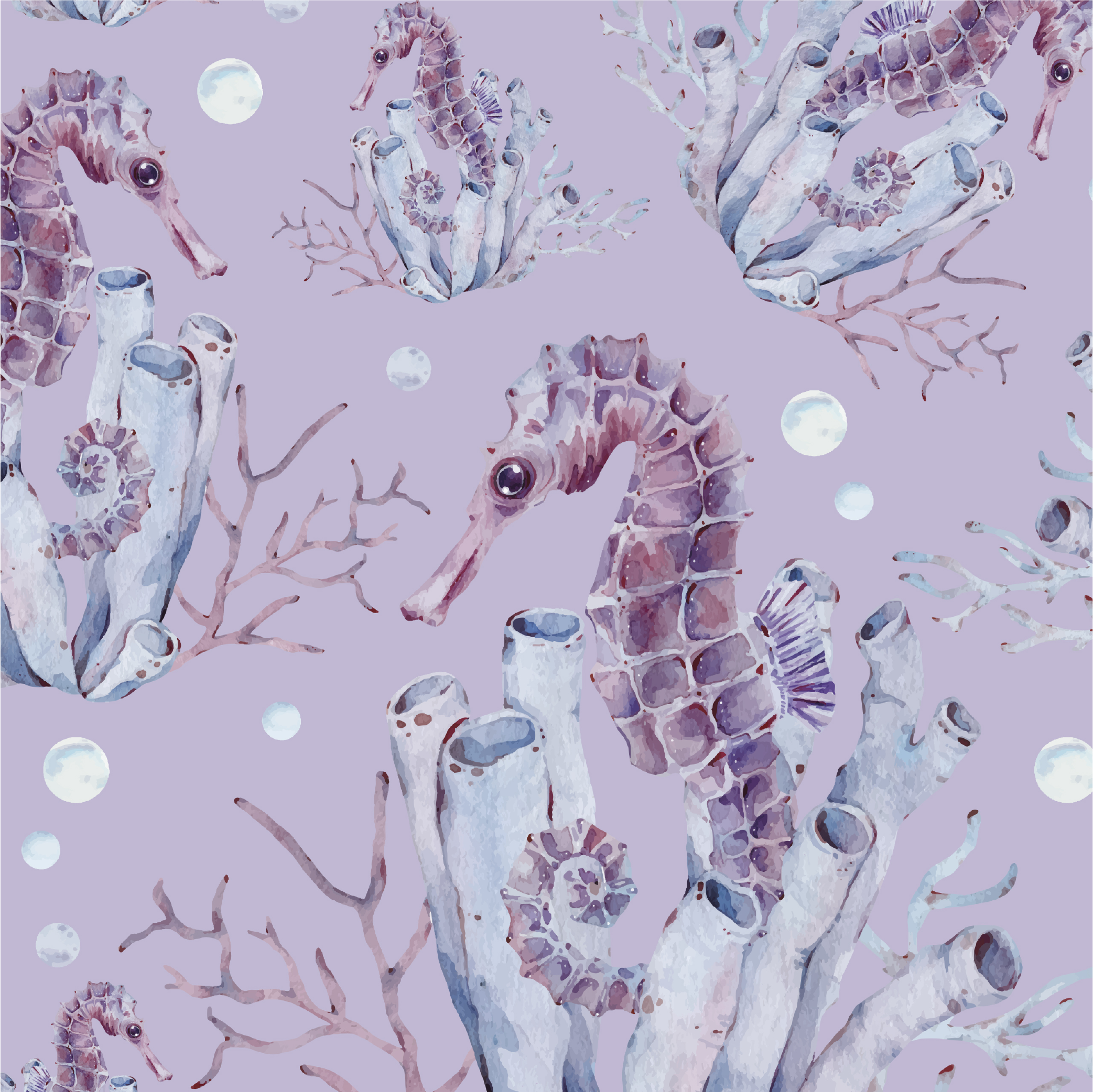Purple rug watercolor seahorse design - TenStickers