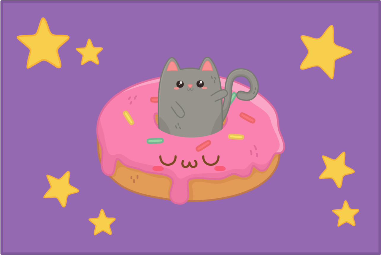 Purple rug with cat and donut design - TenStickers