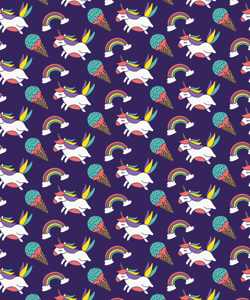 Purple rug with hand-drawn unicorn design - TenStickers