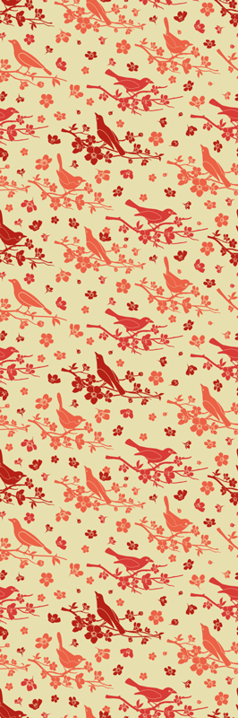 Orange rug with oriental trees and birds design - TenStickers